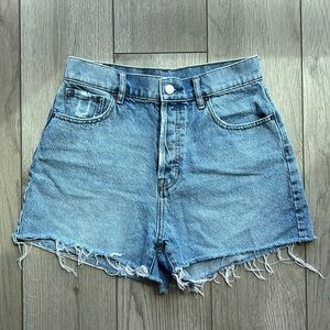 Pacsun high waisted jean shorts. Button fly & distressed hem. Size 27.